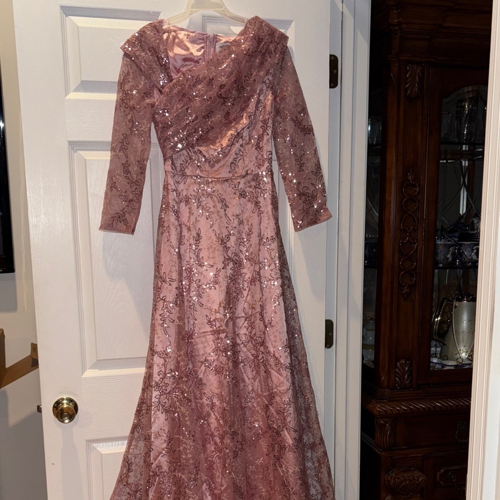 Elegant Pink Lace Evening Gown